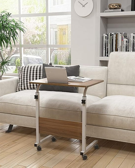 SogesGame Mobile Sofa Side Table, Industrial C Table with Wheels, Portable Desk Cart Tray End Table Height Adjustable, Snack Table for Couch Sofa, Oak，05#3-60OK-S8-US - LeafyLoom