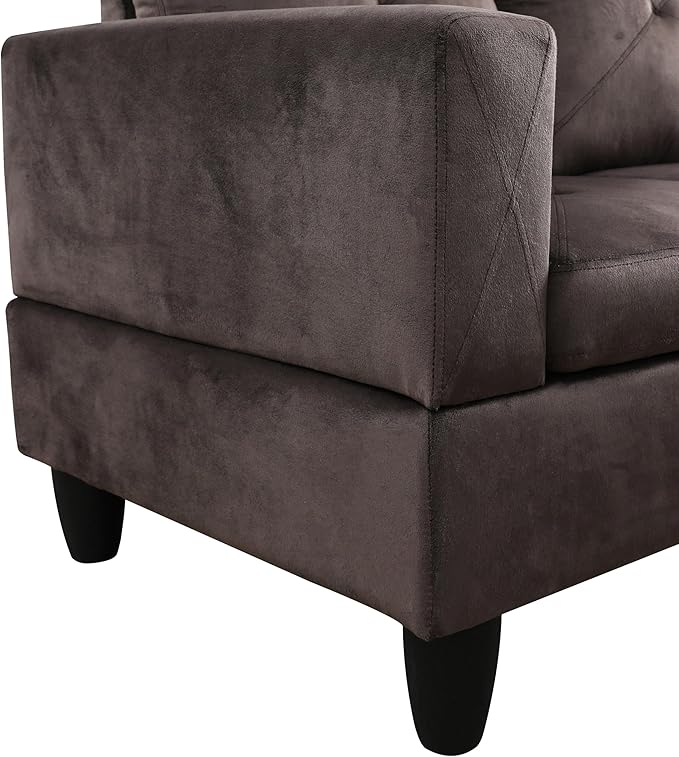 L-Shaped Sectional Couches with 66.5'' Chaise Lounge & Storage Ottoman Modular Room Sofas for Home Office Apartment, Large Living Furniture, 97'' Right Hand Facing, Espresso Flannel - LeafyLoom