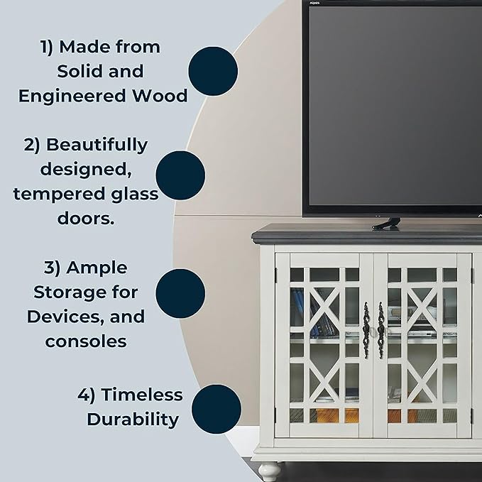 Martin Svensson Home Elegant TV Stand, 63" W x 35" H, White with Grey Top - LeafyLoom