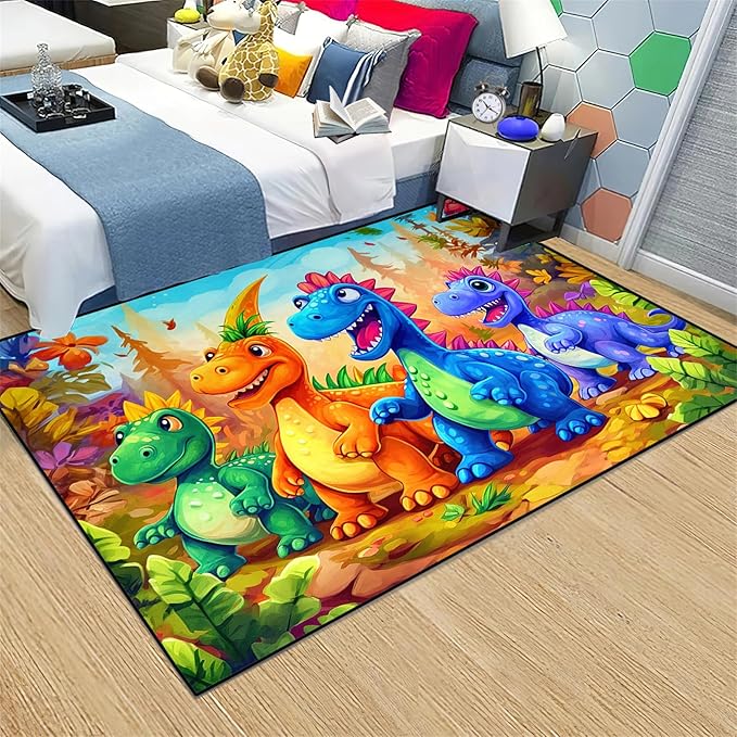 Dinosaur Rug for Boys Room - Colorful Cute Dino Rug for Room Kids Carpet for Bedroom Boys Bedroom Rug Cartoon Dinosaur Rug Cute Dinosaur Rugs for Boys Bedroom,4'5''×6' - LeafyLoom