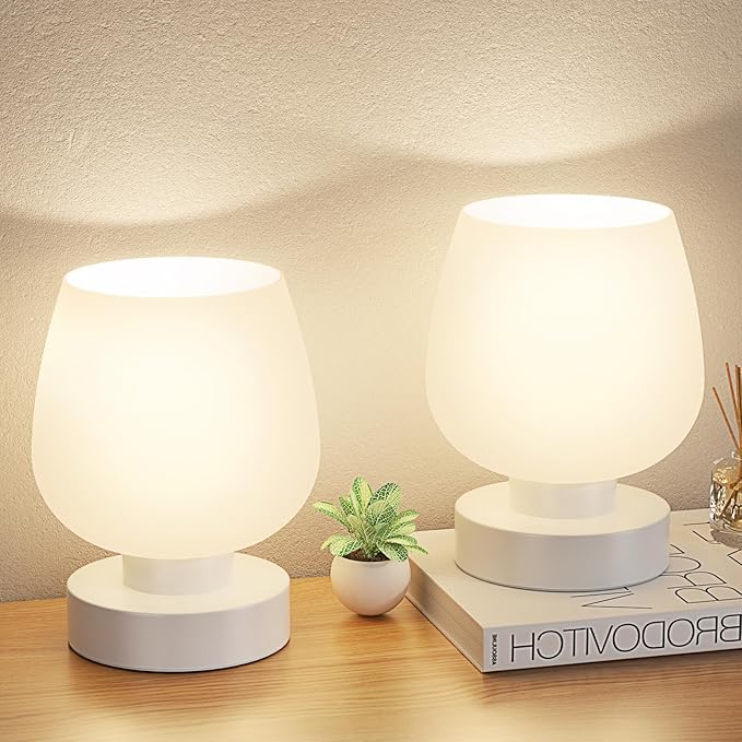 Kakanuo Touch Bedside Lamps Set of 2, Small Table Lamps for Bedroom, 3 Way Dimmable Nightstand Lamps with Modern Design, Small Desk Lamps for Living Room and Office - Bulb Included, Pack of 2 - LeafyLoom