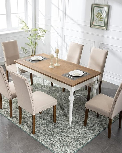 Upholstered Parsons Dining Chair with Nailhead Trim and Sturdy Solid Wood Legs, Set of 4, Cream - LeafyLoom