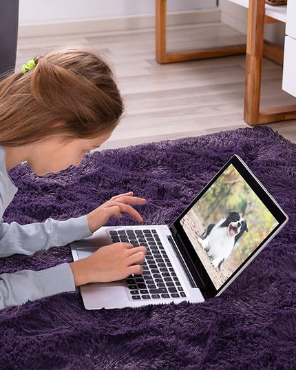 Softlife Ultra Soft Fluffy Area Rugs for Bedroom, Girls and Boys Room Kids Room Nursery Rug, 3 x 5 Feet Shaggy Fur Indoor Plush Modern Floor Carpet for Living Room Christmas Decor, Dark Purple - LeafyLoom