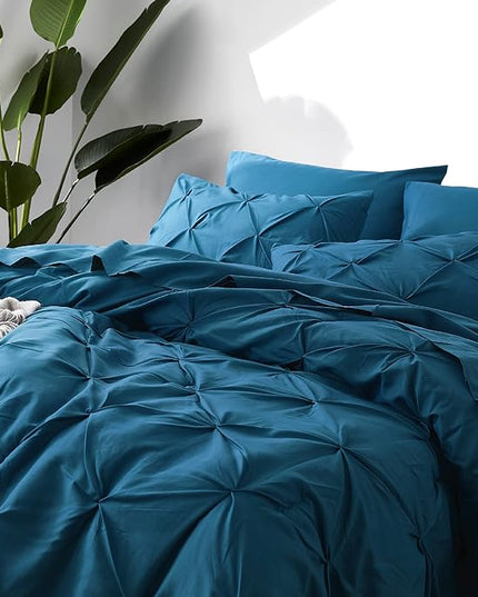 Bedsure California King Comforter Set - Cal King Bed Set 7 Pieces, Pinch Pleat Teal Blue Cali King Bedding Set with Comforter, Sheets, Pillowcases & Shams - LeafyLoom