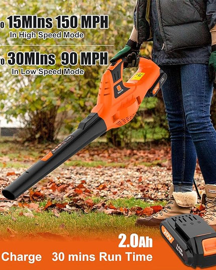 Leaf Blower Cordless,21V Handheld Electric Leaf Blower with 2.0Ah Battery and Charger, 2 Speed Mode, Lightweight Battery Powered Leaf Blower for Lawn Care, Patio, Yard, Sidewalk - LeafyLoom