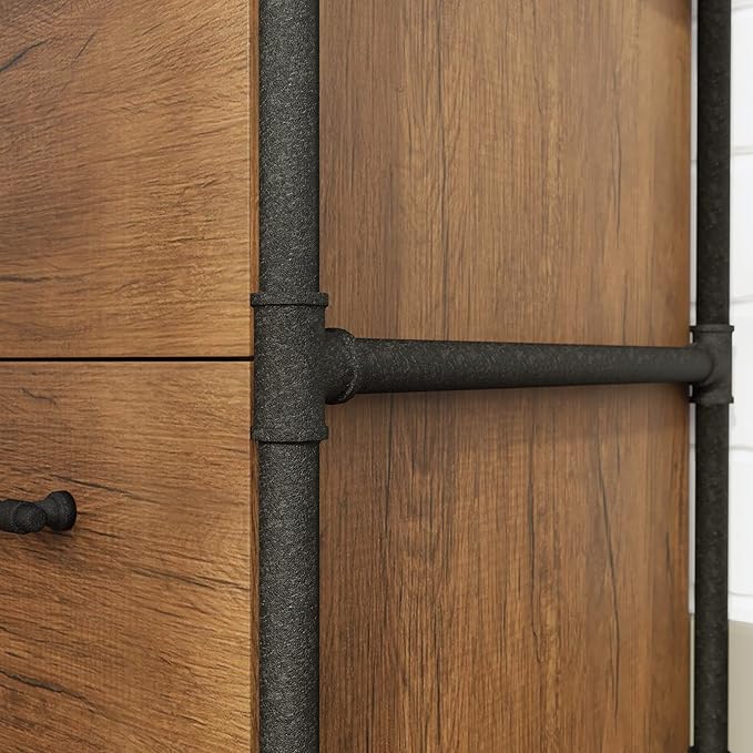 Sauder Iron City Lateral File, L: 31.50" x W: 20.00" x H: 30.00", Checked Oak Finish - LeafyLoom