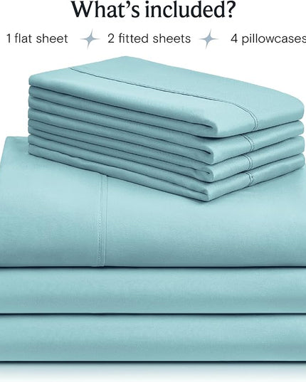 LuxClub 7 PC Split King Sheet Set, Breathable Luxury Bed Sheets, Deep Pockets 18" Eco Friendly Wrinkle Free Cooling Sheets Machine Washable Hotel Bedding Silky Soft - Aqua Split King - LeafyLoom