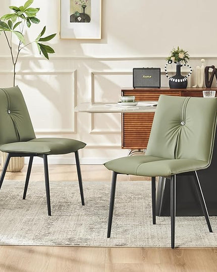 YOUTASTE Dining Chairs Set of 2 Mid Century Modern Upholstered Leather Kitchen Chairs Soft Padded Side Chairs Dinner Chairs with Metal Legs for Living Room Bedroom, Olive Green - LeafyLoom