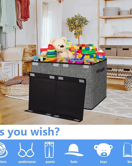 homyfort Large Toy Box Storage Chest for Kids Boys,Collapsible Toy Bin Organizer Basket with Lids for Blanket,Toys,Toddler,Nursery,Playroom (Black) - LeafyLoom