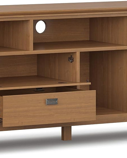 SIMPLIHOME Artisan SOLID WOOD Universal TV Media Stand, 72 inch Wide, Transitional, Living Room Entertainment Center, Storage Cabinet, for Flat Screen TVs up to 80 inches in Honey Brown - LeafyLoom