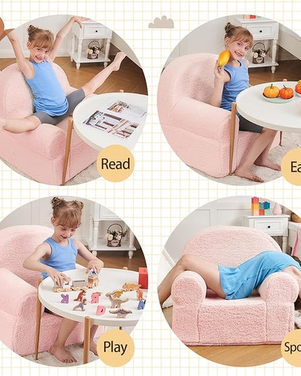 Kids Chair Toddler Chair Sherpa Couch Sherpa Kids Bean Bag Chair,Cuddly Toddler Chairs Comfy Plush Chair Toddler Couch Reading Chair for Kids Fuzzy Baby Chair Pink - LeafyLoom