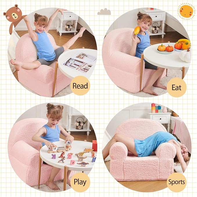 Kids Chair Toddler Chair Sherpa Couch Sherpa Kids Bean Bag Chair,Cuddly Toddler Chairs Comfy Plush Chair Toddler Couch Reading Chair for Kids Fuzzy Baby Chair Pink - LeafyLoom