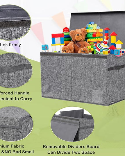 Toy Box Chest, Collapsible Sturdy Storage Bins with Lids, Extra Large Kids Toy Storage Organizer Boxes Bins Baskets for Kids, Boys, Girls, Nursery Room, Playroom, Closet (Linen Gray) - LeafyLoom