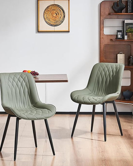 YOUNIKE Olive Green Dining Chairs set of 2 with High Backs Mid Century Modern Kitchen & Dining Room Chairs PU Faux Leather Upholstered sillas de comedor Comfortable Padded Accent Chairs with Metal Leg - LeafyLoom