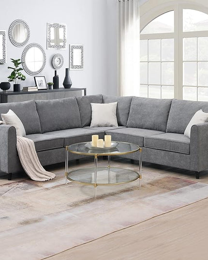91" Modern Upholstered Living Room Sectional Sofa,with 3 Pillows,L Shape Wood Frame Furniture Couch,w/Track Armrests,Cushions and Legs,for Dorm, Apartment,Studio,Office,Grey - LeafyLoom