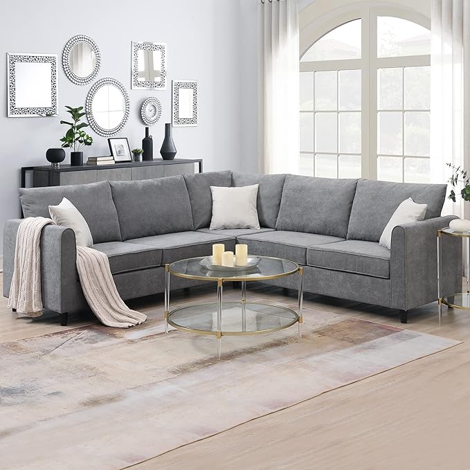 91" Modern Upholstered Living Room Sectional Sofa,with 3 Pillows,L Shape Wood Frame Furniture Couch,w/Track Armrests,Cushions and Legs,for Dorm, Apartment,Studio,Office,Grey - LeafyLoom