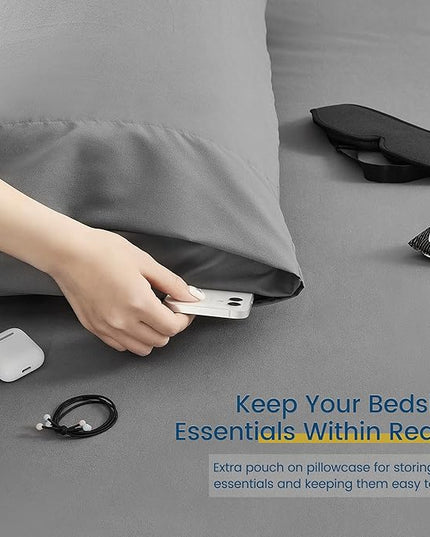 Twin XL Bed in a Bag 5 Piece Comforter Set, Dark Grey Texture Bedding, 68"x90" Comforter, Flat Sheet, Fitted Sheet, Pillow Sham, Pillowcase - LeafyLoom