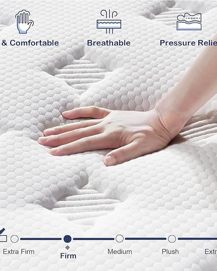 King Size Mattress - Upgrade Strengthen - 14 Inch Firm Hybrid King Mattress in a Box, Mattress King With High density Memory Foam and Independent Pocket Springs, Strong Edge Support, Release Pressure - LeafyLoom