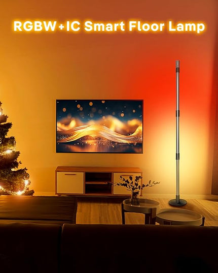 RGB+IC Floor Lamp, Smart LED Corner Lamp with Music Sync and 16 Million DIY Colors, App & Remote Control, 360° Rotating Standing Floor Lamp with Spotlight for Bedroom Living Room - LeafyLoom