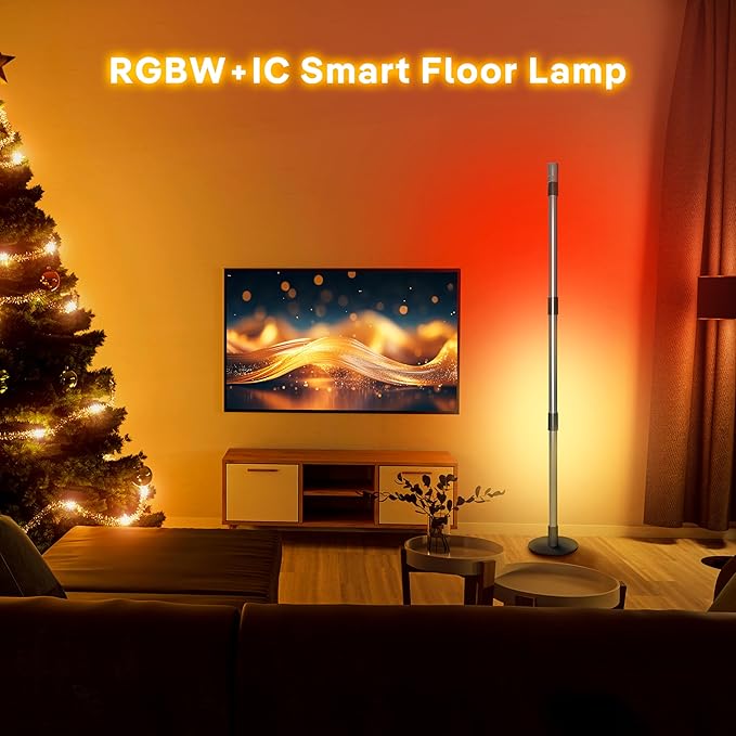 RGB+IC Floor Lamp, Smart LED Corner Lamp with Music Sync and 16 Million DIY Colors, App & Remote Control, 360° Rotating Standing Floor Lamp with Spotlight for Bedroom Living Room - LeafyLoom