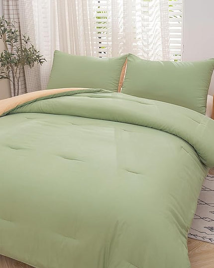 NINENINE King Comforter Set Sage Green Bedding Light Green Comforter Set Comforter Set for Women Men Solid Color Camel Green Comforter Sets with 1 Comforter 2Pillowcases - LeafyLoom
