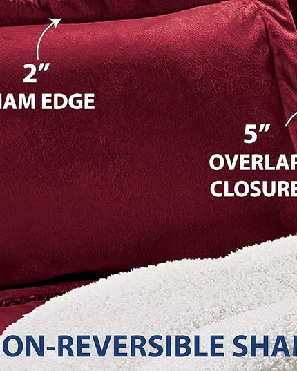 Cathay Home King Comforter Set: Ultra Soft and Plush Reversible Micromink and Sherpa 3-Piece Bedding Set, Burgundy, King (102" x 90") - LeafyLoom