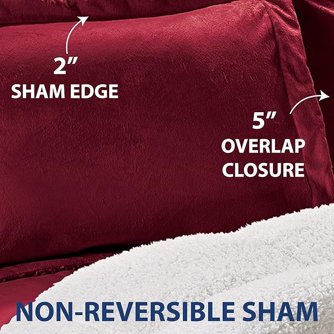 Cathay Home King Comforter Set: Ultra Soft and Plush Reversible Micromink and Sherpa 3-Piece Bedding Set, Burgundy, King (102" x 90") - LeafyLoom
