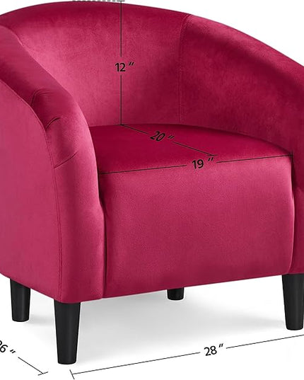 Yaheetech Club Chair, Velvet Accent Chair Upholstered Barrel Chair Sitting Chair with Armrest and Low Back for Living Room Bedroom, Rose Red - LeafyLoom