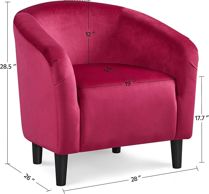 Yaheetech Club Chair, Velvet Accent Chair Upholstered Barrel Chair Sitting Chair with Armrest and Low Back for Living Room Bedroom, Rose Red - LeafyLoom