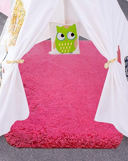 junovo Ultra Soft Rug for Nursery Children Room Baby Room Home Decor Dormitory Hexagon Carpet for Playhouse Princess Tent Kids Play Castle, Diameter 4.6 ft, Hot-pink - LeafyLoom
