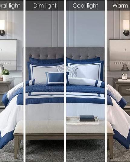 Madison Park Heritage Comforter Quilt Combo Set - Modern Luxury Design, All Season Down Alternative Bedding, Matching Shams, Decorative Pillows, King/Cal King(104"x92"), Color Block Navy 8 Piece - LeafyLoom