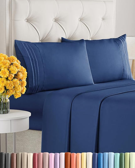Full Size 4 Piece Sheet Set - Comfy Breathable & Cooling Sheets - Hotel Luxury Bed Sheets for Women & Men - Deep Pockets, Easy-Fit, Extra Soft & Wrinkle Free Sheets - Navy Blue Oeko-Tex Bed Sheet Set - LeafyLoom