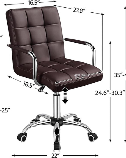 Yaheetech Office Desk Chair PU Leather Mid-Back Task Chair Executive Chair Modern Adjustable Home Office Chair Swivel Chair with Smooth Casters Brown - LeafyLoom