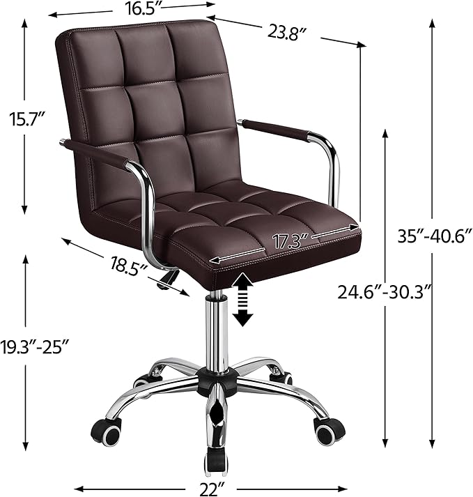 Yaheetech Office Desk Chair PU Leather Mid-Back Task Chair Executive Chair Modern Adjustable Home Office Chair Swivel Chair with Smooth Casters Brown - LeafyLoom
