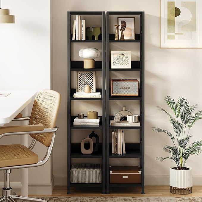 IDEALHOUSE Narrow Bookshelf Tall Skinny Bookcase 6 Tier Storage Rack Rustic Corner Shelf Metal Frame Small Freestanding Bookshelves Industrial Display Stand for Bedroom, Living Room, Home Office - LeafyLoom