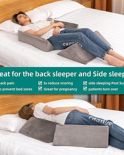 Bed Wedges & Body Positioners for Elderly and Adults (3 in 1), 40 Degree Triangle Wedges for Bed Positioning, Side Wedge Pillows for after Surgery, Bed Wedges for Bedsores, Wedges for Body - LeafyLoom