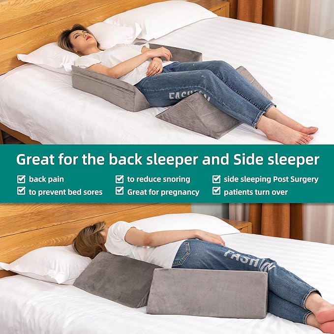 Bed Wedges & Body Positioners for Elderly and Adults (3 in 1), 40 Degree Triangle Wedges for Bed Positioning, Side Wedge Pillows for after Surgery, Bed Wedges for Bedsores, Wedges for Body - LeafyLoom
