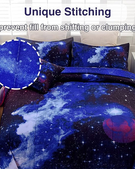 A Nice Night Galaxy 6Pcs Bedding Sets Outer Space Comforter Bed in a Bag 3D Printed Quilt,for Children Boy Girl Teen Kids,Twin 6Pcs - LeafyLoom