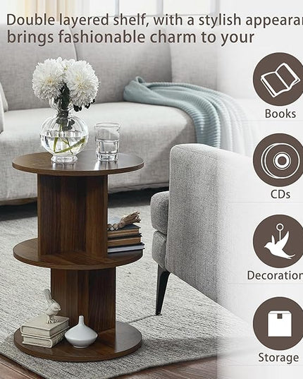 ECYIL Double Layered Independent Storage Rack, Full Circular Color Blocking Bookshelf, Suitable for Home, Office, Living Room, etc (walnut) - LeafyLoom