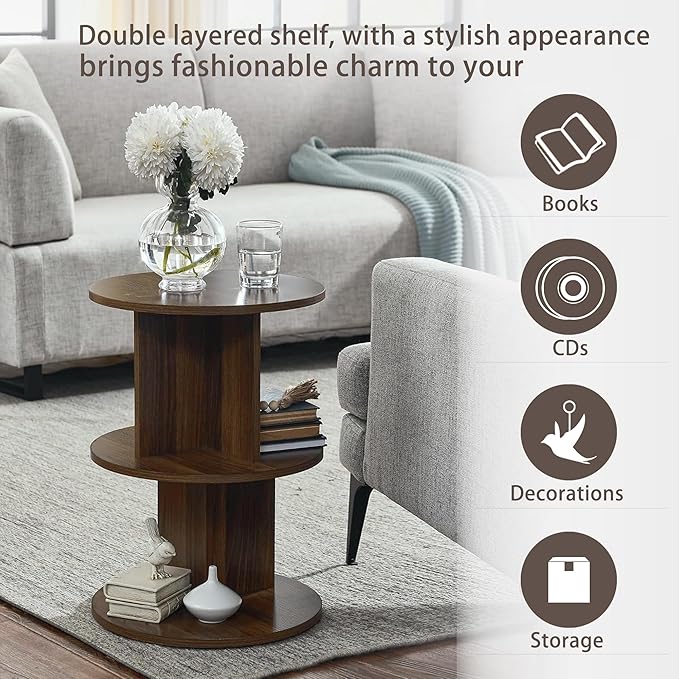 ECYIL Double Layered Independent Storage Rack, Full Circular Color Blocking Bookshelf, Suitable for Home, Office, Living Room, etc (walnut) - LeafyLoom