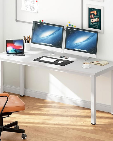 DlandHome 63 inches X-Large Computer Desk, Composite Wood Board School Desk, Decent and Steady Home Office Desk/Workstation/Table, BS1-160WW, White and White Legs, 1 Pack - LeafyLoom
