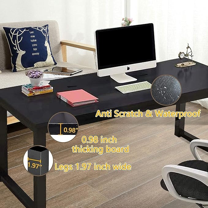 NSdirectModern Computer Desk 63 inch Large Office Desk Writing Study Table for Home Office Desk Workstation Wide Metal Sturdy Frame Thicker Steel Legs, Black. - LeafyLoom