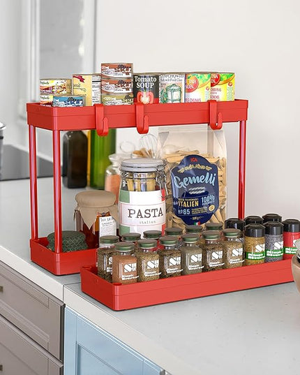 SimpleHouseware Kitchen Cart Storage 3-Tier Slim/Super Narrow Shelves with Handle, 26.5'' Height/5.5'' Width for Narrow Place, Red - LeafyLoom