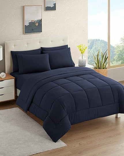 Sweet Home Collection Bedding Set, 5 Piece Twin XL Comforter Set with Navy Blue Microfiber Bed in a Bag for College Students - LeafyLoom