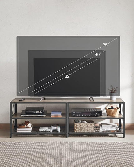 VASAGLE TV Stand, TV Console for TVs Up to 70 Inches, TV Table, 63 Inches Width, TV Cabinet with Storage Shelves, Steel Frame, for Living Room, Bedroom, Greige and Black ULTV095B02 - LeafyLoom