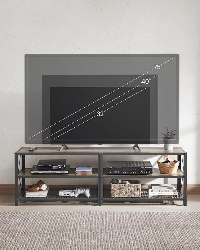 VASAGLE TV Stand, TV Console for TVs Up to 70 Inches, TV Table, 63 Inches Width, TV Cabinet with Storage Shelves, Steel Frame, for Living Room, Bedroom, Greige and Black ULTV095B02 - LeafyLoom