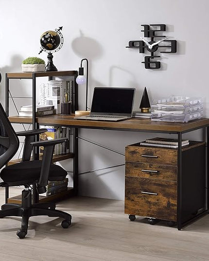 Acme Bob Rectangular Wooden Top Home Office Desk in Weathered Oak - LeafyLoom