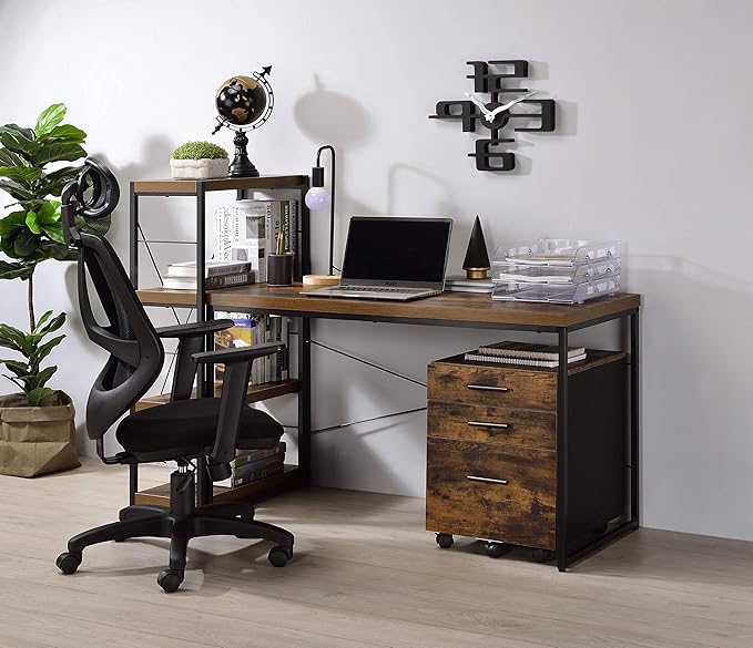 Acme Bob Rectangular Wooden Top Home Office Desk in Weathered Oak - LeafyLoom