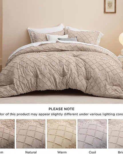 Bedsure Twin/Twin XL Comforter Set - Warm Tan Boho Twin Extra Long Comforter Set for College, Shabby Chic Dorm Bedding Set, 2 Pieces Modern Farmhouse Bed Set, includes 1 Pillow Sham - LeafyLoom