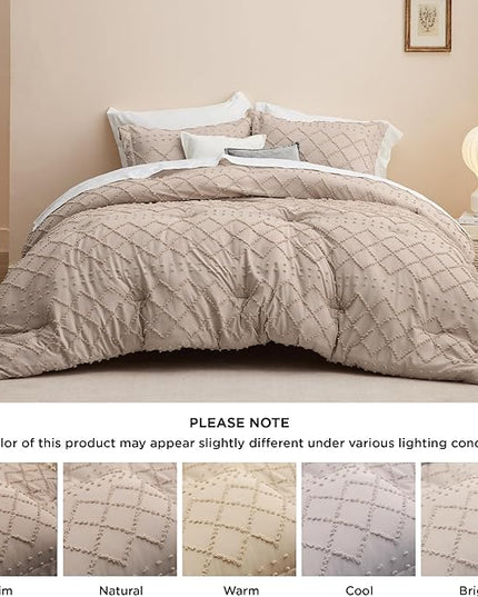 Bedsure California King Comforter Set - Warm Tan Boho Tufted Shabby Chic Bedding Comforter Set, 3 Pieces Vintage Farmhouse Bed Set for All Seasons, Fluffy Soft Bedding Set with 2 Pillow Shams - LeafyLoom